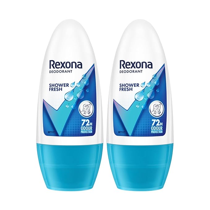 Rexona for Female Shower Fresh Underarm Roll On Deodorant + Antiperspirant With Glycerine, Removes Odour, Even Skin Tone,Keeps Skin Fresh & Clean, Alcohol Free, 50 Ml (Pack Of 2)