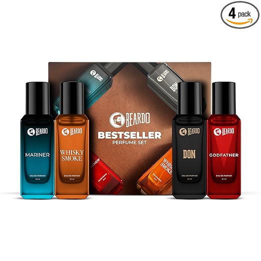BEARDO Perfume Giftset For Men, 20ml x 4 | Whisky Smoke, Godfather, Mariner & Don Perfume | Long Lasting Fragrance | Perfume for Men | Premium Fragrance | Gift for Man | Husband | Boyfriend