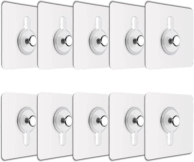JIALTO 10 Pcs Self Adhesive Wall Hooks - Heavy Duty Transparent Hooks for Photo Frames Hooks, Wall Clocks, Keys - No Damage, Easy Installation