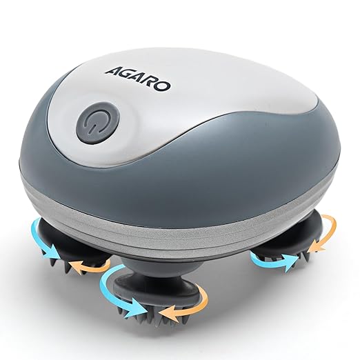 AGARO Scalp Massager, Stress Relief & Relaxation, Handheld & Portable, Rechargeable Electric Head Kneading Massager, 3 Speed Modes, Head Scratcher Massager for Hair Growth, Deep Clean, SM3675, White