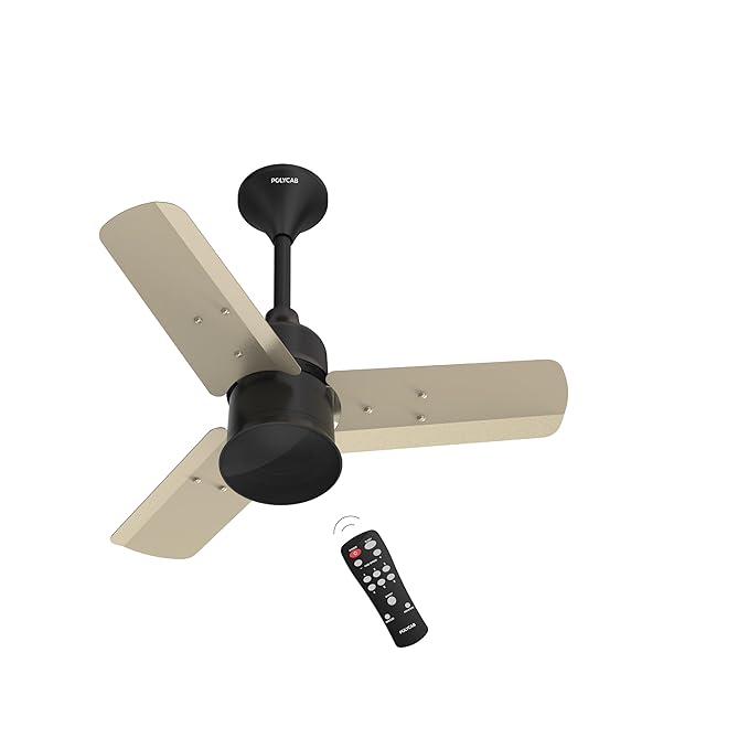 Polycab Silencio Mini 600mm 5-Star BLDC, Remote Ceiling fan for home | 55% Energy Saving, 100% Copper, High Speed, 25 Speed Setting, Reversable & Timer | 4-yr WarrantyPearl Beige