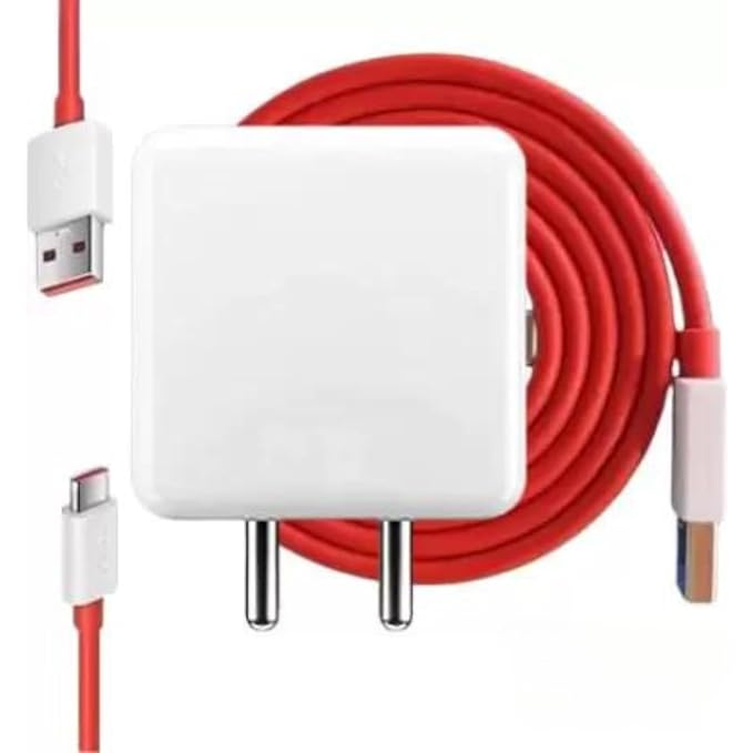 MMAK 65 W SuperVOOC 6 A 65 Watt -VOOC, Dart, WARP, Dash Charging Adapter with Red Type C Cable Travel Fast Charger (White, Cable Included)