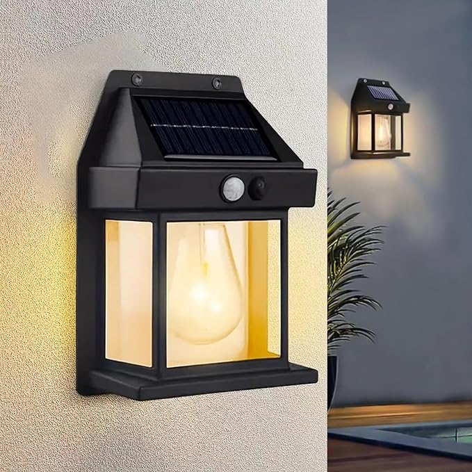 GIGAWATTS Solar Wall Lights Outdoor Motion Sensor Auto Chargeable Exterior LED Sconce Front Porch Security Lamps waterproof for Patio Garden (Pack of 1, Warm Yellow)
