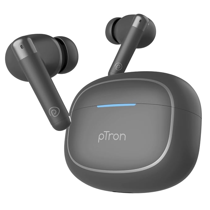 pTron Newly Launched Bassbuds Duo Pro TWS Earbuds, TruTalk AI-ENC Calls, 38H Playback time, Deep Bass, Movie/Music Modes, In-Ear Bluetooth 5.3 Headphones with HD Mic, Fast Type-C Charging & IPX5(Grey)