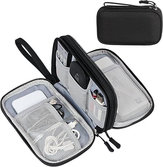 SaleOn 8.3X5 Inch Portable Storage Organizer for USB Cable, Earphone, Power Bank,Charger, Hard Disk & Digital Gadgets, with Mesh Pockets Size 21X12Cm Inside's Material and Color May Vary, Black