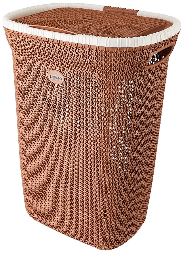 Amazon Brand - Solimo Knit Laundry Basket - Big - 55 Litres - 44 cm x 35 cm x 61 cm | Royal Light Brown