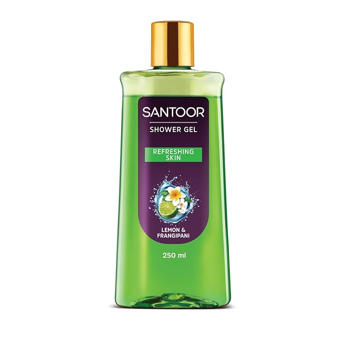 [Apply Coupon] - Santoor Lemon & Frangipani Refreshing Shower Gel For Women| Daily Bath Body Wash With Natural Extracts For Soft and Fresh Skin| PH Balanced, Paraben & Silicone-Free| Dermatologically Tested| 250ml