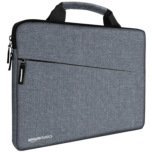 Amazon Basics Laptop Bag Sleeve Case Cover Pouch with Handle for Men & Women | 14.1 Inch Laptop with Padded Laptop Compartment | Zipper Closure | Water Repellent Nylon Fabric (Grey)