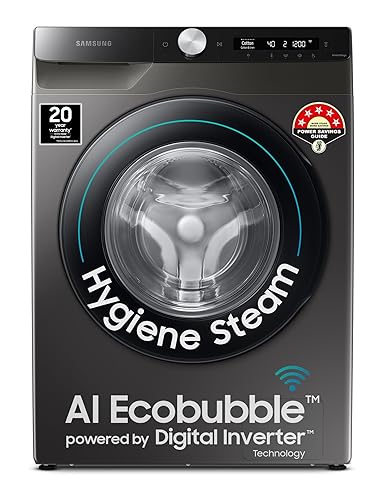 Samsung 8 kg, 5 star, Eco Bubble Technology, AI Control, Wi-Fi, Digital Inverter, Motor, Fully-Automatic Front Load Washing Machine (WW80T504DAX1TL, Hygiene Steam, Inox)