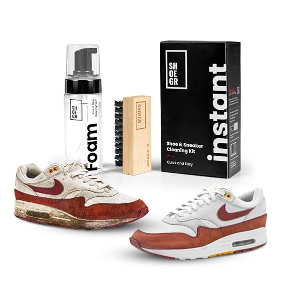 SHOEGR Instant Shoe Cleaning Kit | 150ml Shoe Cleaning Foam & 1 All-Purpose Brush, White Shoe Cleaning Kit, Shoe Cleaner Kit For Sneakers, Sports, Suede, Rubber | Shoe Cleaner Foam Spray