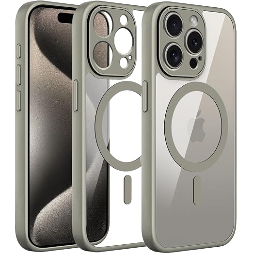 [Apply Coupon] - Amozo Mag-Safe Case for iPhone 15 Pro Max Cover | Transparent Ultra Hybrid Drop and Full Camera Protection Back Cover Case Compatible for iPhone 15 Pro Max (Polycarbonate) (Taupe)
