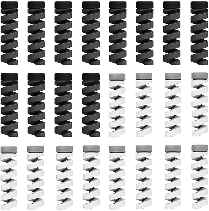 Lapster 24 pcs (Grey&Black) Spiral Charger Spiral Charger Cable Protectors for Wires Data Cable Saver Charging Cord Protective Cable Cover (grey-12 & black-12)