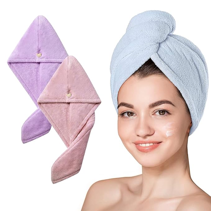 Yellow Weaves Microfiber Hair Towel Wrap Women Super Absorbent Head Towel Wrap Ladies Hair Turban Quick Drying Microfiber Towel Hair Salon Quality Hair Dry Cap (Multicolor,Pack Of 1)-500 Tc
