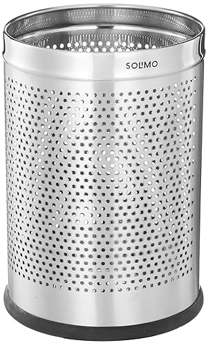 Amazon Brand - Solimo Stainless Steel Perforated Open-Top Dustbin With Rubber Base | Silver 7" X 10"