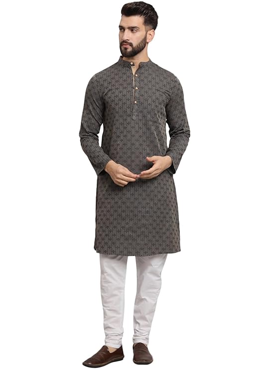 LATEST CHIKAN Men's Cotton Regular Striped Knee Lenght Kurta Full Sleeves