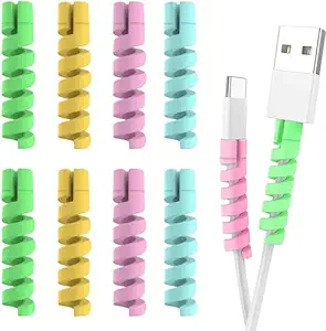 E-COSMOS Spiral Charger Spiral Charger Cable Protectors for Wires Data Cable Saver Charging Cord Protective Cable Cover Set of 2 (8 Pieces)
