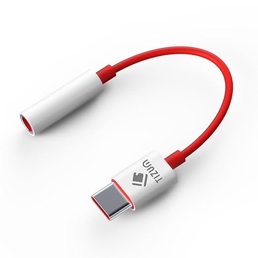 tizum Type C to 3.5mm Female Adapter, Stereo Audio Jack Splitter Headphones Jack Phone Converter Compatible with All Oneplus Models (6,6T,7,7T,8,8T), Samsung Galaxy S24,S23,S22,S21,S20 (Red & White)