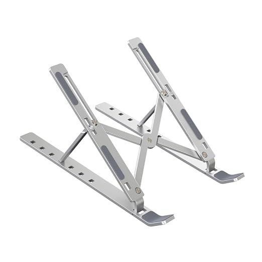 Ant Esports ALS05 6-Angle Adjustable Aluminum Laptop Stand for Desk | Foldable Portable Ergonomic Tabletop Notebook Riser | Anti-Slip Design | for MacBook, HP, Dell, Lenovo & All Laptops | Silver