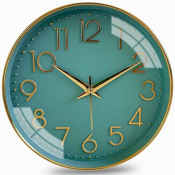 Wazdorf Wall Clock 10" Silent .Quartz Decorative Latest Wall Clock Non-Ticking Classic Clock Battery Operated Round Easy to Read for Room/Home/Kitchen/Bedroom/Office/School (S Light Green)