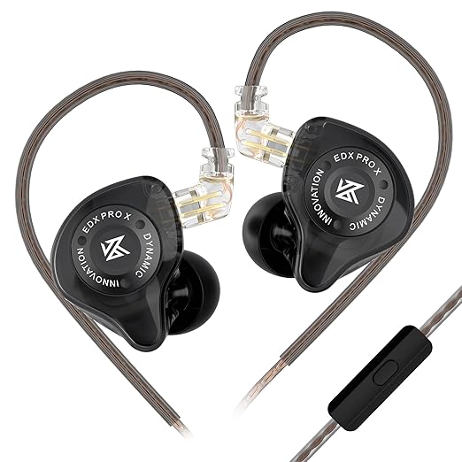 KZ EDX Pro X in Ear Monitor Wired Headphones, HiFi Stereo IEM, Dynamic Driver Earphones with Detachable Cable, Deep Bass Noise Isolating Earbuds for Singers Musicians Drummers Audiophile (MIC, Black)