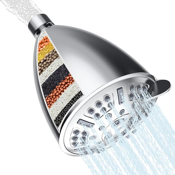 CostarMatter 17-Stage Shower Head Filter for Bathroom, Hard Water Softener for Shower and Home, Multi-Mode Water Softener for Bathroom, 360°Steerable, Silver
