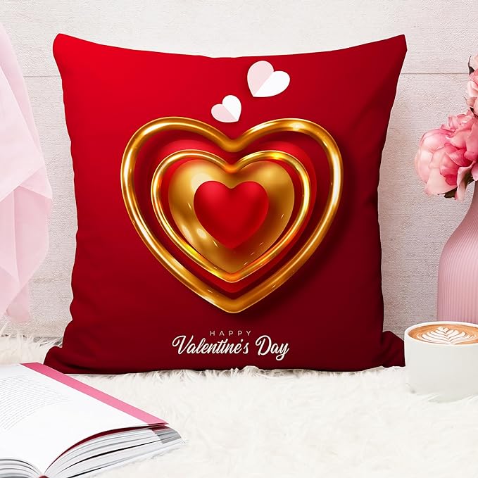 STITCHNEST Gift for Boyfriend Girlfriend Husband Wife Couples Girls Boys Printed Jute Cushion Cover, Set of 1 (16x16 Inches)