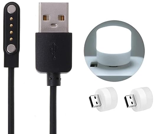 GUFFI Universal USB Cable, Watch Charger Firebolt Invincible Magnetic 4 pin, Watch Charger, 4mm Adapter Length 45 cm for Smart Watch(Cable+ 2 Mini Bulb)