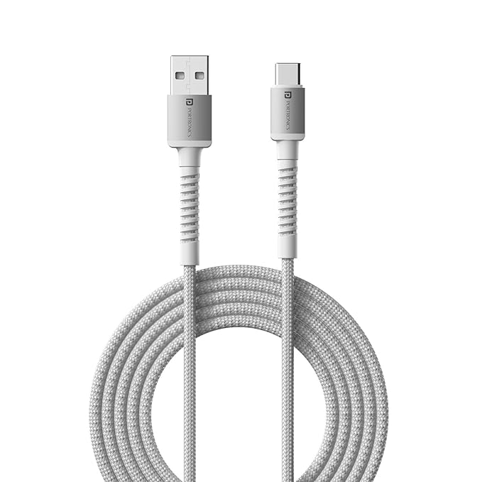 Portronics Konnect X USB to Type C Cable with 3A Output, Fast Charging & Data Transfer, Nylon Braided, Aluminium Alloy Shell, 1M Length compatible with Type C Smartphones(White)