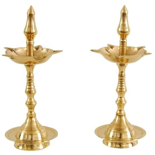 Shivnandini Brass Diya Kerala Samai Traditional Oil Lamp Pair for Pooja (Set of 2)