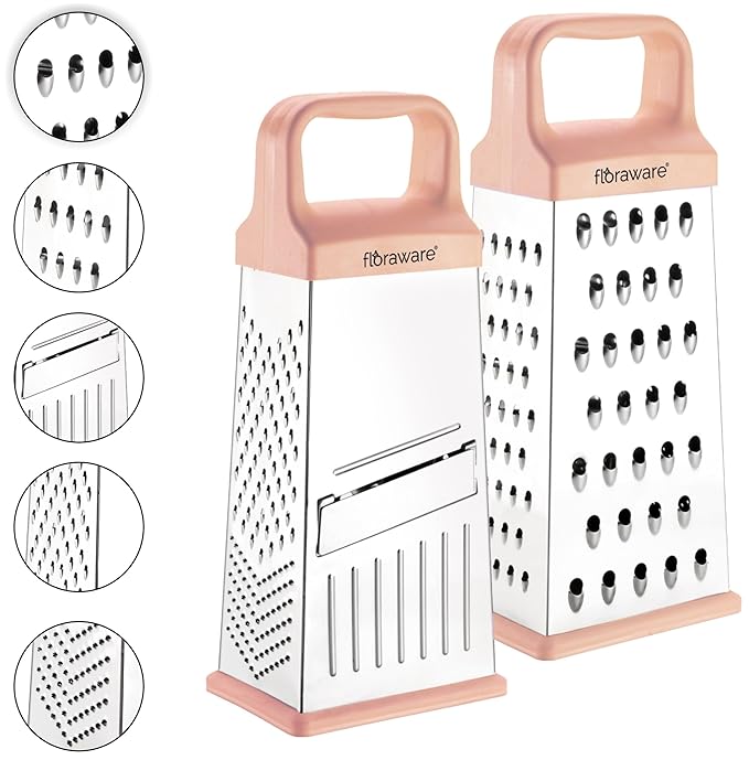 Floraware Stainless Steel 5 in 1 Vegetable Slicer Grater for Kitchen, Peach