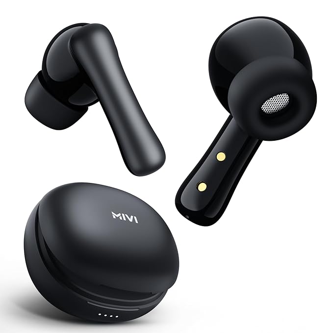Mivi DuoPods i2 True Wireless Earbuds, 45+ Hrs Playtime, HD Call Clarity, Fast Charging, Type C, 13mm Bass Drivers, IPX 4.0 Sweat Proof, BT v5.3, Made in India Earbuds - Black