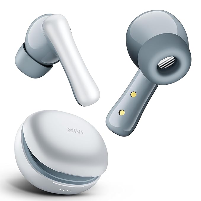 Mivi DuoPods i2 True Wireless Earbuds, 45+ Hrs Playtime, HD Call Clarity, Fast Charging, Type C, 13mm Bass Drivers, IPX 4.0 Sweat Proof, BT v5.3, Made in India Earbuds - White