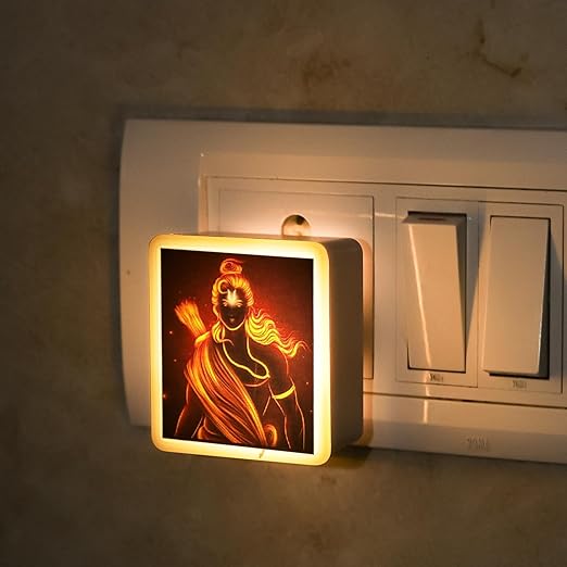 Lexton Jai Shri Ram Fancy LED Night Lamp Light with 2 Pin Socket for Spiritual Ambiance, 0.5 Watt, 230v (Warm White, Pack of 1)