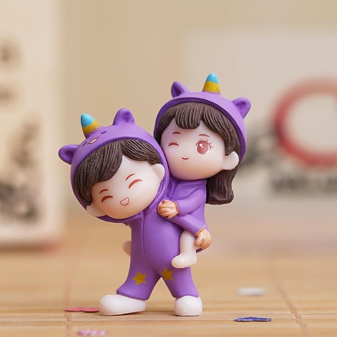 [Apply Coupon] - eCraftIndia Purple Miniature Cute Couple Statue Girl On Boy's Shoulder Decorative Showpiece - Valentine Gift for Girlfriend, Boyfriend, Husband, Wife (Polyresin, Multicolor, Fantasy, 5 Cm, 2.5 Cm)