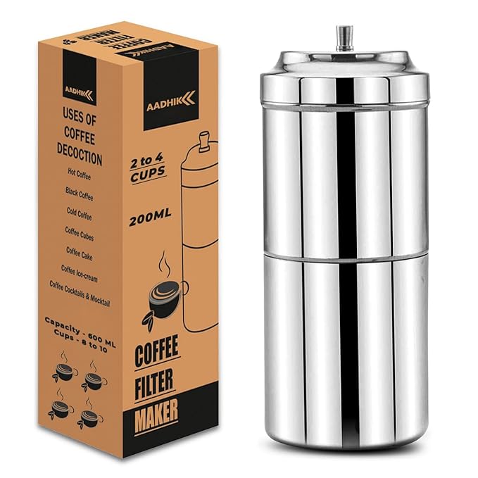 AADHIK Coffee Maker, 200ml, 2 to 4 Cups,Filter Coffee Maker Stainless Steel,Coffee Decoction Maker for Home & Kitchen