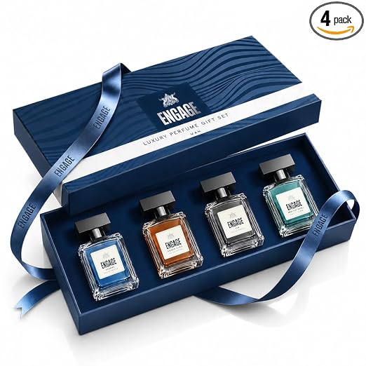 Engage Luxury Perfume Gift Set for Men 80ml (20ml x 4) |4 Unique EDP Fragrances| Long Lasting |Travel Size Perfume Combo|Birthday, Anniversary, Wedding Gift|No Parabens|Dermat-Tested