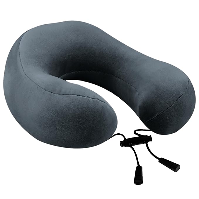 Billebon Super Soft Fiber Filled Neck Pillow for Travel Combo with Premium Eye Mask Neck Rest Pillow with 5 Years Warranty (Grey)