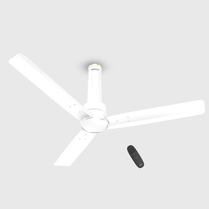 Havells 1200mm Elio BLDC Ceiling Fan | Remote Controlled, High Air Delivery Fan | 5 Star Rated, Upto 60% Energy Saving, 2+1* Year Warranty | (Pack of 1, Elegant White)