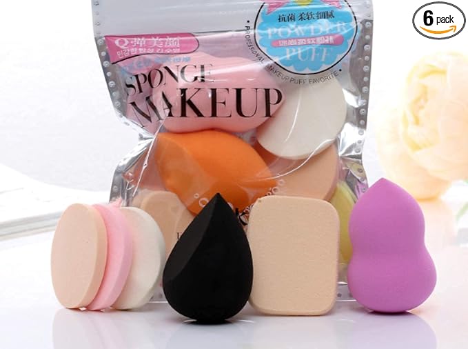 RIXTEC 6-in-1 Professional Beauty Blender Sponge for Face Makeup with Cotton Pad Foundation Beauty Blender, Powder Buff, and Cosmetic Puff Perfect for Women's & Girls Cosmetic Makeup | Beauty Blender Sponge set is for all Skin Types - Soft, Latex-Free, Reusable & washable (Multi-color)