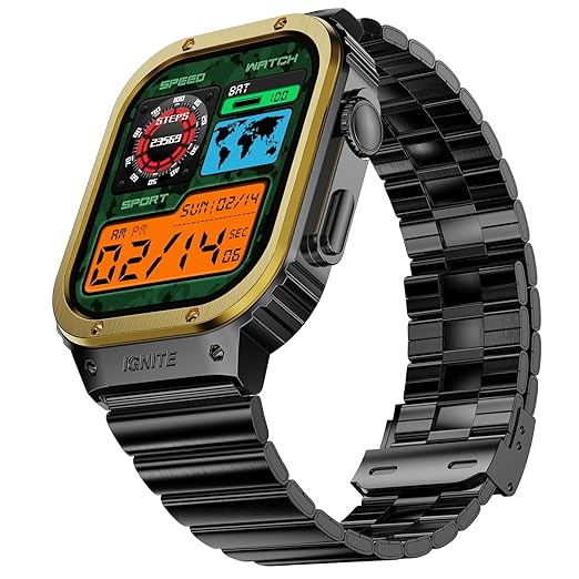 Fire-Boltt Maverick Smartwatch 51.308mm (2.02 inch) IPS Display, Luxury Stainless Steel Look, 320x385 Pixel Resolution, Bluetooth Calling, Voice Assistant (Gold Black)