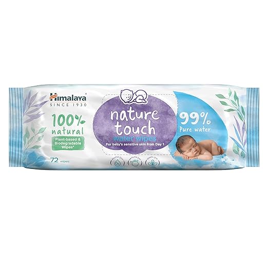 Himalaya Nature Touch Water Baby Wipes |72 Wipes - Pack of 1| 99% Pure Water | 100% Plant-Based Biodegradable Wipes | Organic Coconut Oil | for Sensitive Skin from Day 1 |Unscented