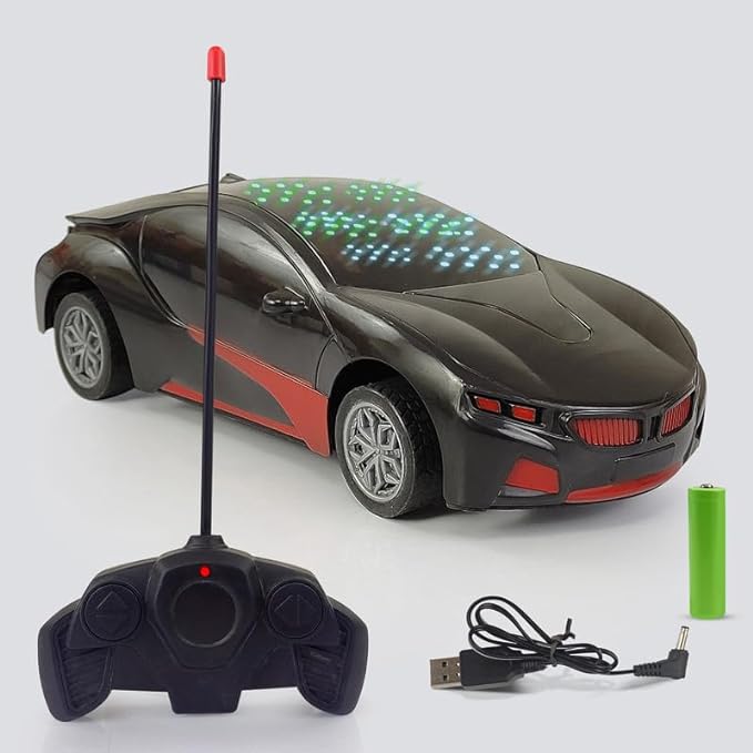 NHR Chargeable 3D Remote Control Lighting Famous Car for Kids, Stylish Car, Remote Control Car for 5 to 10 Years Kids, Birthday Gift for Kids, Remote Waali Gaadi (Black)