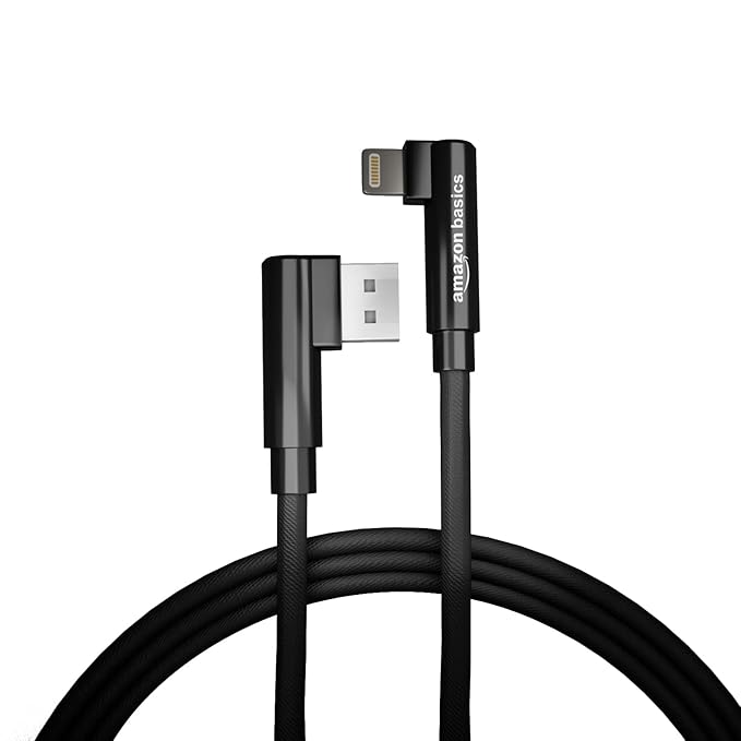 amazon basics USB A to Lightning Cable, L Shape 3A Fast Charging Cord, 480 Mpbs Data Transmission For iPhone, iPad 1.25 Meter - Black