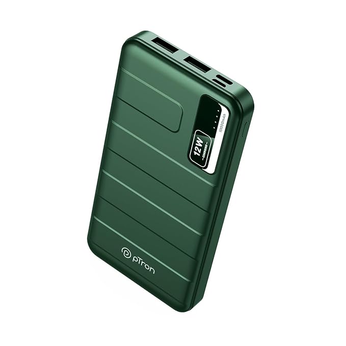 [Apply Coupon] - pTron Newly Launched Dynamo Nitro 10000mAh 12W Power Bank, Dual USB Charging Ports, 2 Input Ports Type-C & Micro USB, Made in India, Multiple Layers of Protection & BIS Certified (Green)