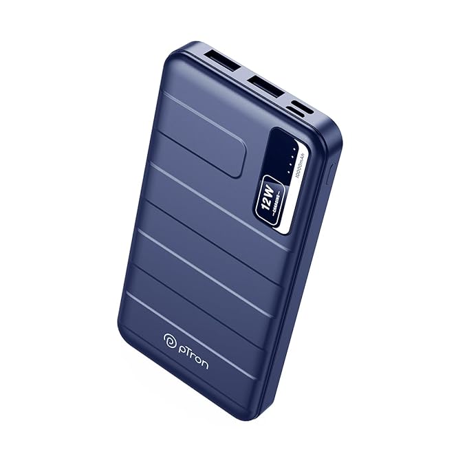 pTron Dynamo Nitro 10000mAh 12W Power Bank, Dual USB Charging Ports, 2 Input Ports Type-C & Micro USB Input, Made in India, Multiple Layers of Protection & BIS Certified (Blue)
