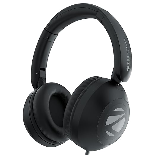 ZEBRONICS Boom Wired Headphone, Over Ear, in-Line MIC, Foldable, 1.5 Meter Cable, for 3.5mm (Mobile | Tablet | Laptop | MAC), Soft Cushion, 40mm Drivers (Black)