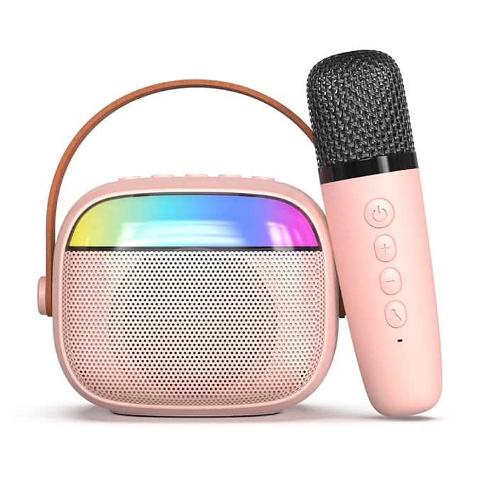pTron Newly Launched Fusion Smart 10W Mini Bluetooth Speaker with Wireless Karaoke Mic, 10Hrs Playtime, RGB Lights, Voice Effects, Multi-Play Modes BT5.3/TF Card/USB & Type C Fast Charging Port (Pink)