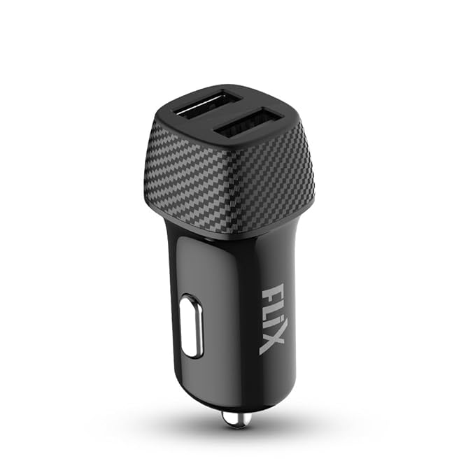 FLiX (Beetel) Newly Launched 2.4A Fast Charging Car Charger, Dual USB Type A connectors, Compatible with All Smartphones, Dashcams, Power Banks & Many More, Supports All Cars 12V Output (24D - Black)