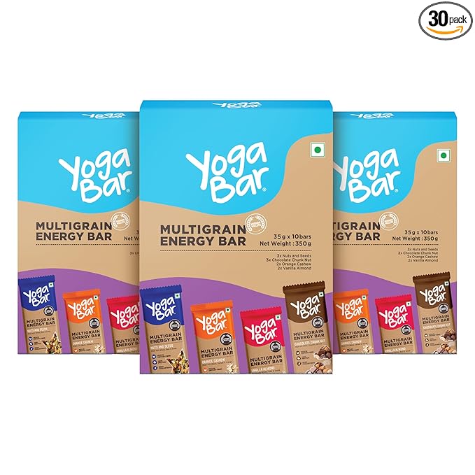 Yogabar Multigrain Energy Bars, 30 Bars | Healthy Diet with Fruits, Nuts, Oats and Millets | Gluten Free and High Protein Crunchy Granola Bars | Packed with Chia and Sunflower Seeds