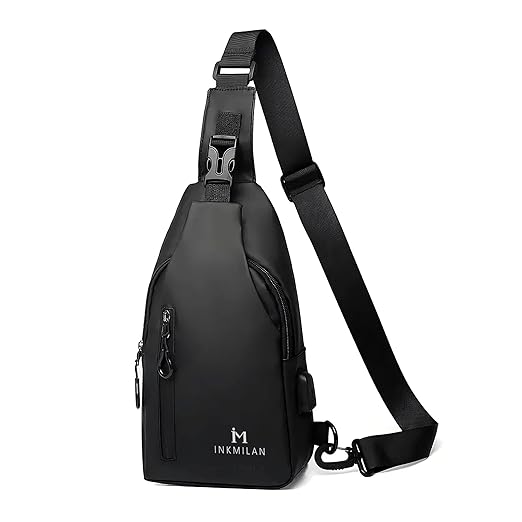 INKMILAN Versatile Lightweight Nylon Chest Bag for On-The-Go Convenience for Boy Men Unisex, Chest Bag for Travel Enthusiasts Bag - (Black Luggage)